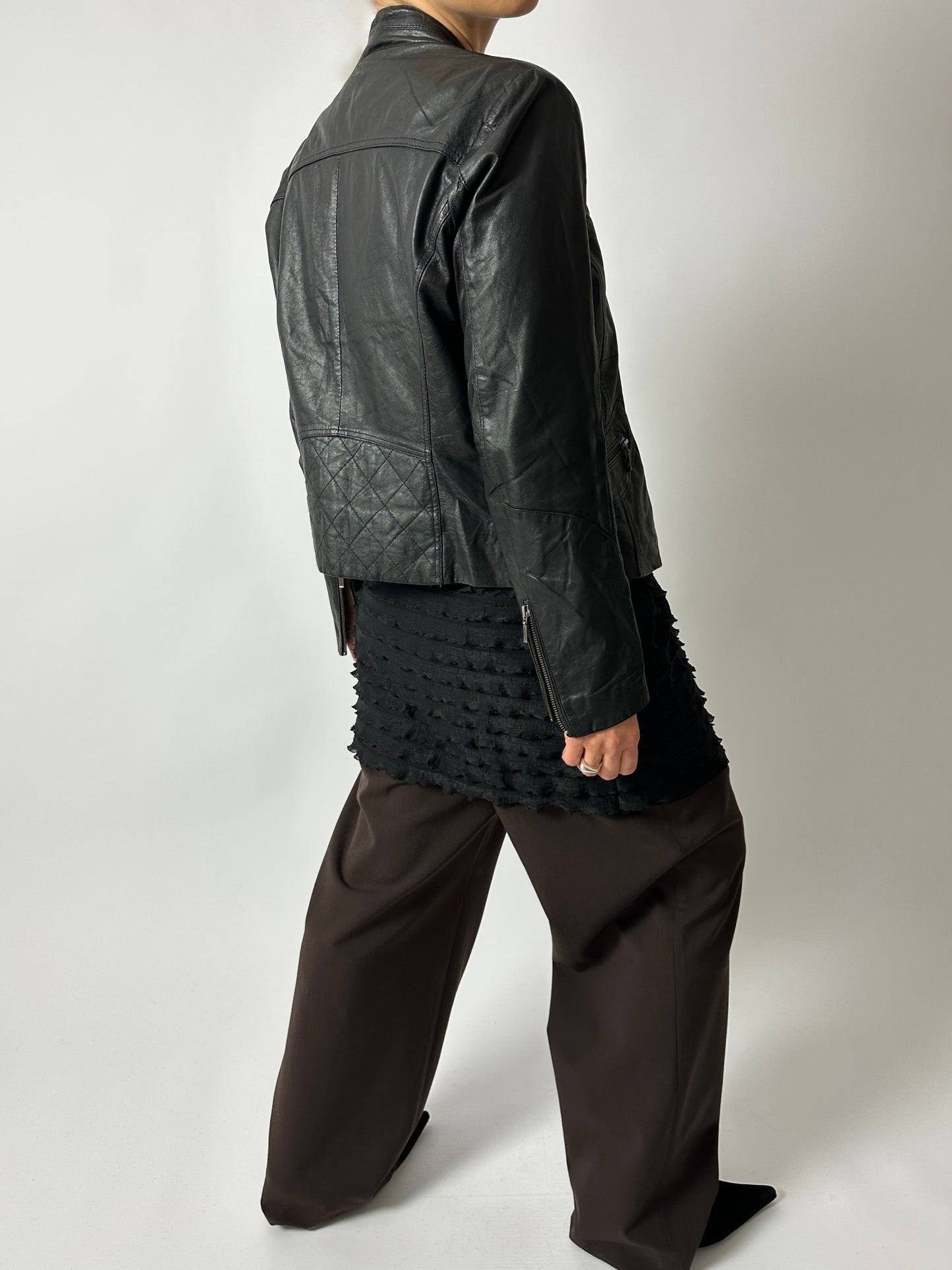 Leather fitted jacket | Black