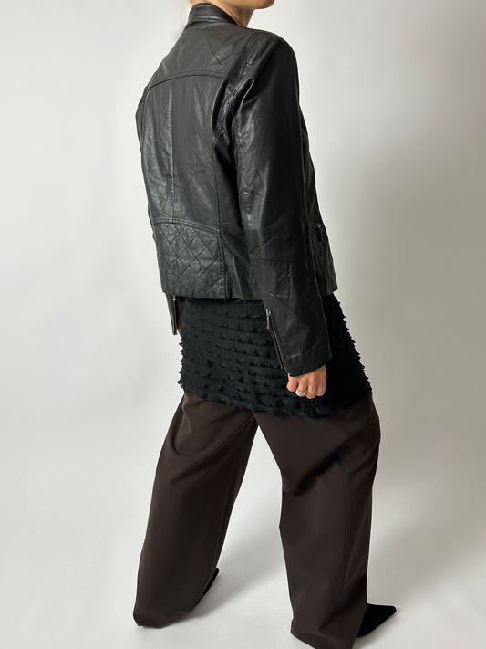 Leather fitted jacket | Black