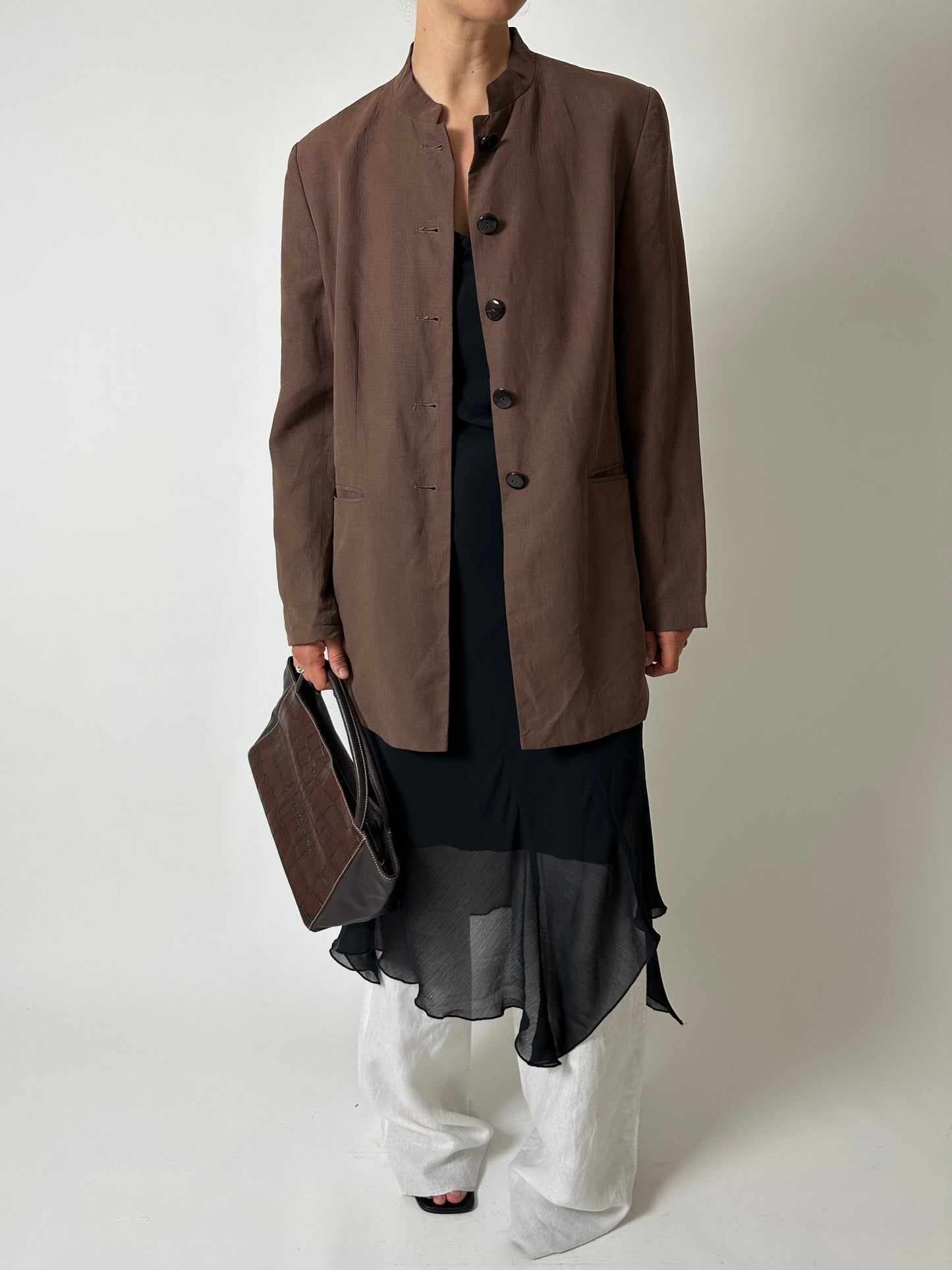Stand up collar blazer | Terra brown