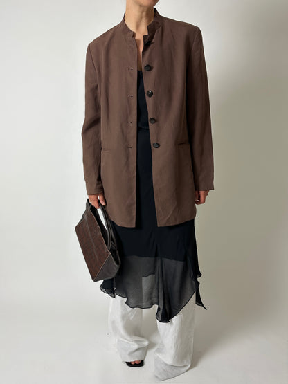 Stand up collar blazer | Terra brown