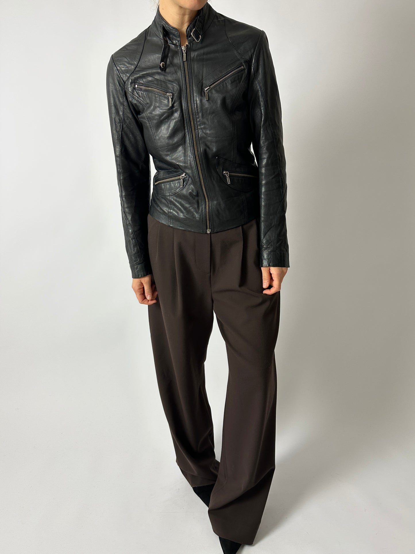 Leather fitted jacket | Black