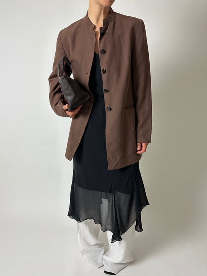 Stand up collar blazer | Terra brown
