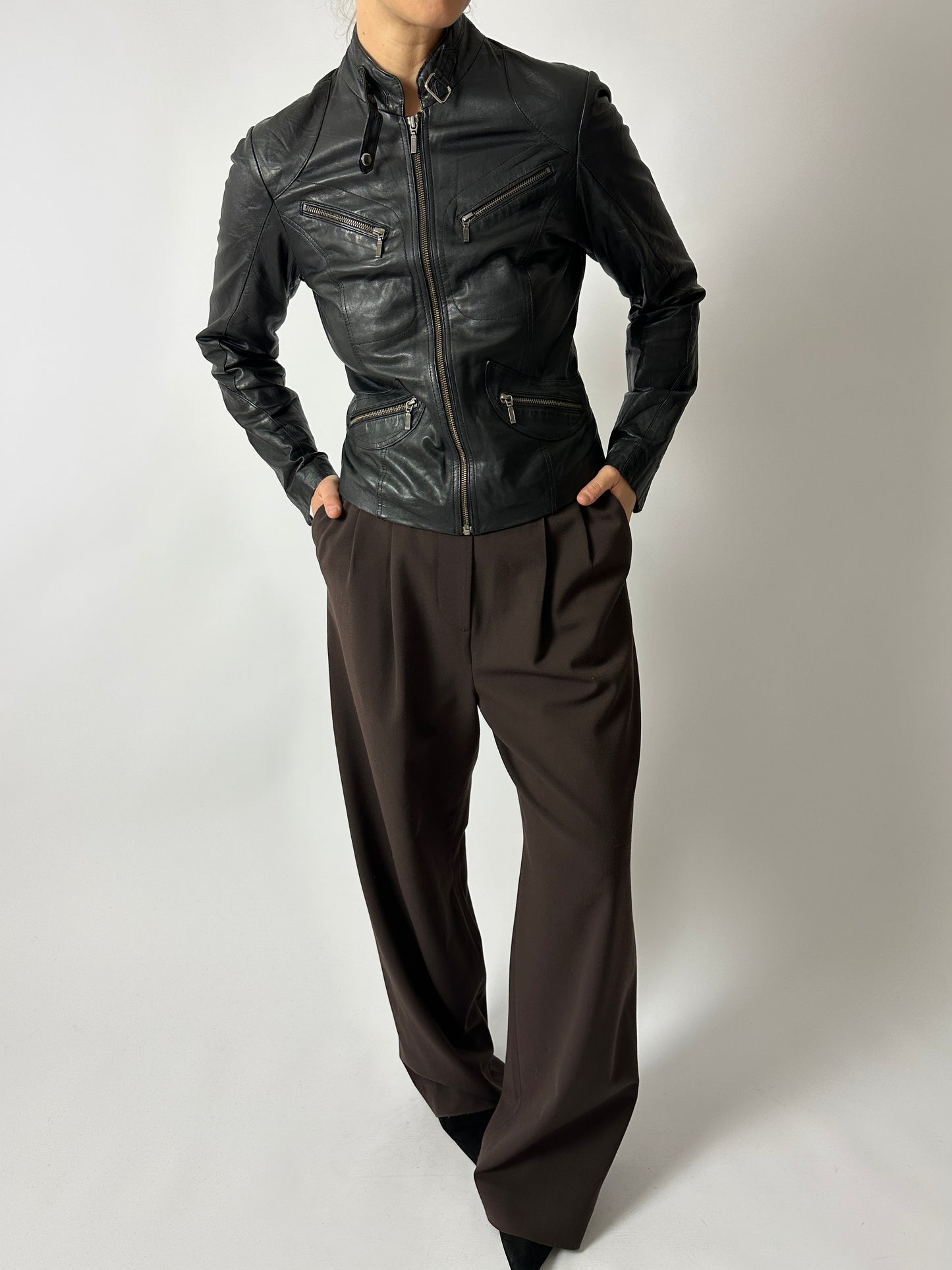 Leather fitted jacket | Black