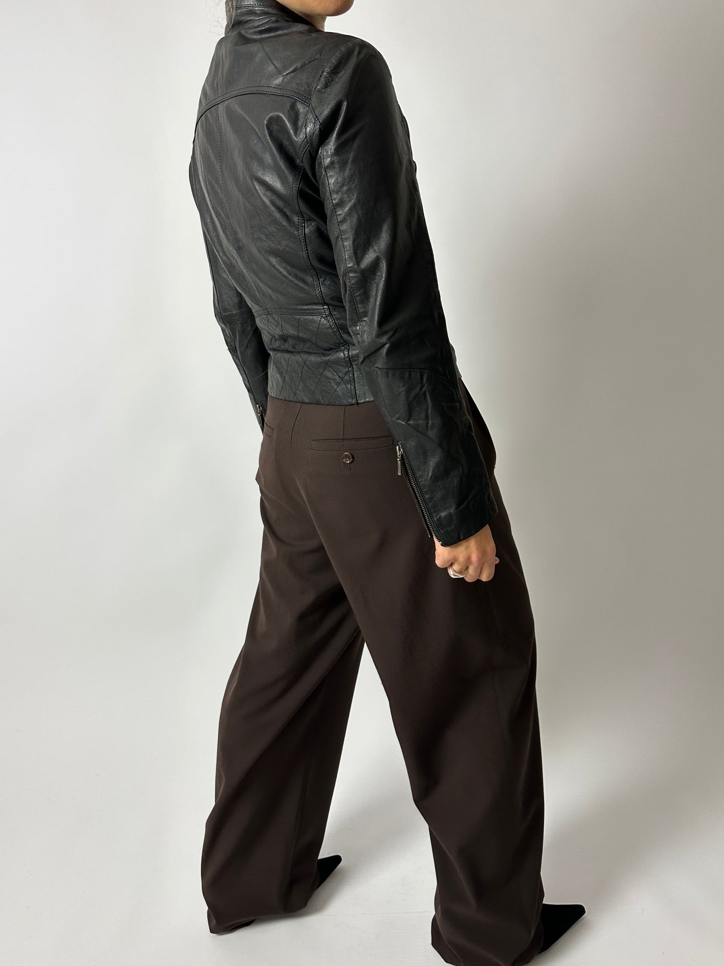 Leather fitted jacket | Black