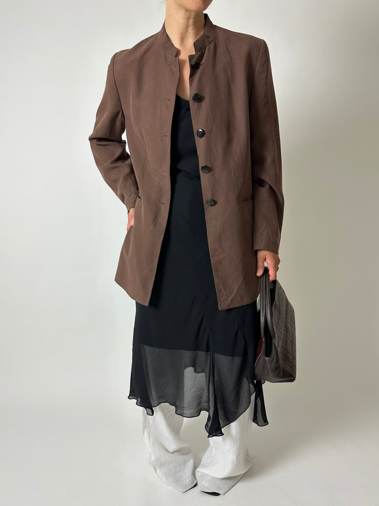 Stand up collar blazer | Terra brown