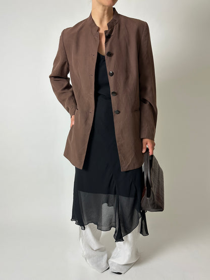 Stand up collar blazer | Terra brown