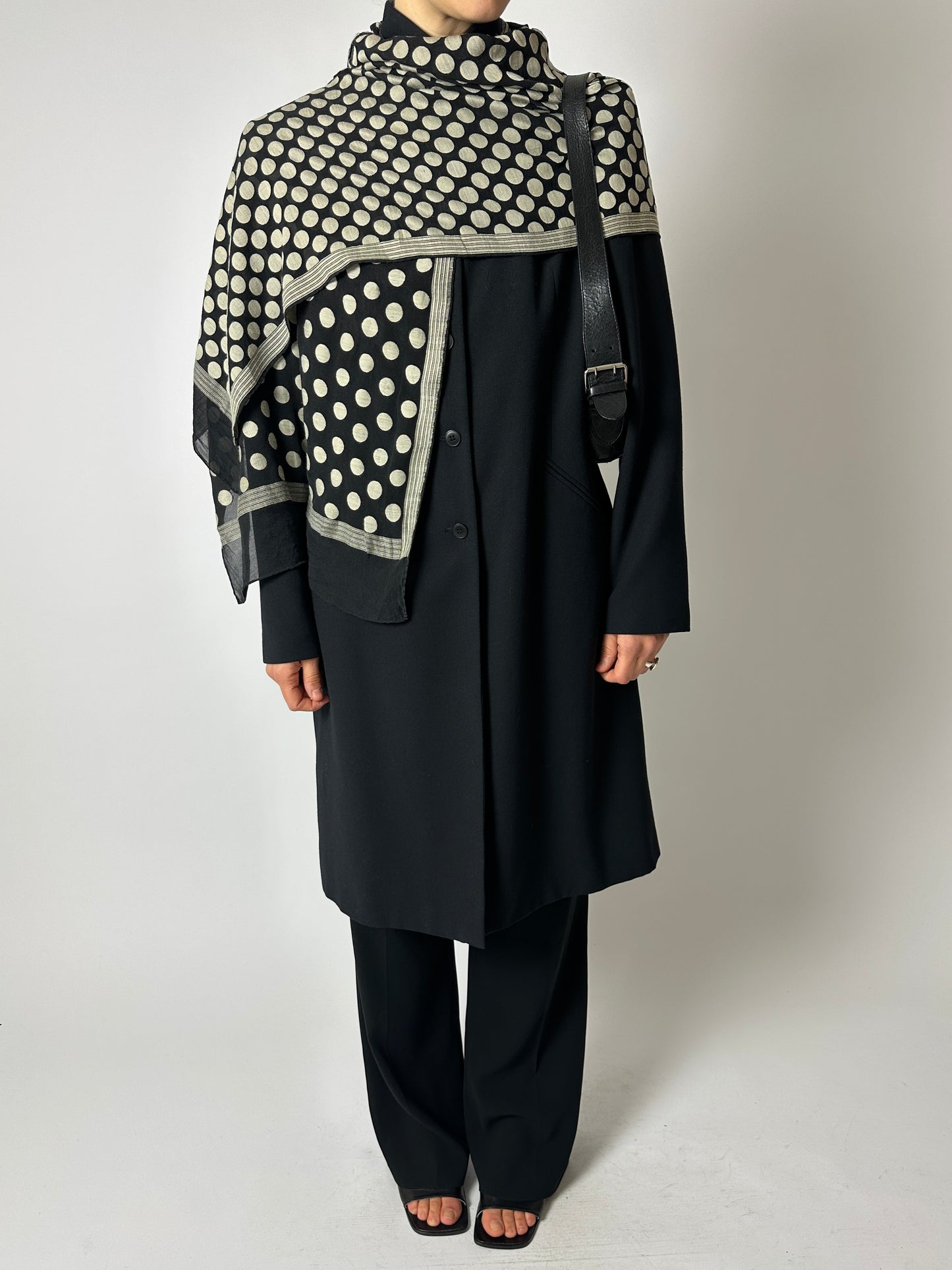 Silk dotted scarf | Black / Ecru