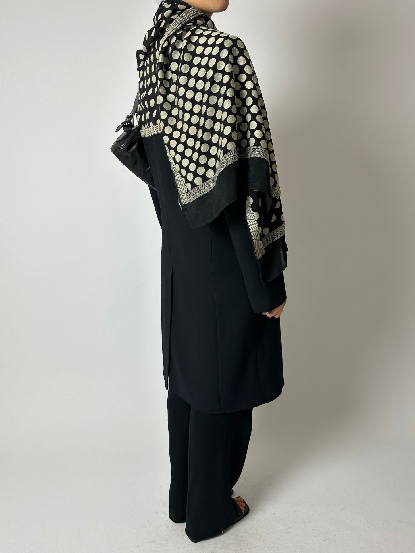 Silk dotted scarf | Black / Ecru
