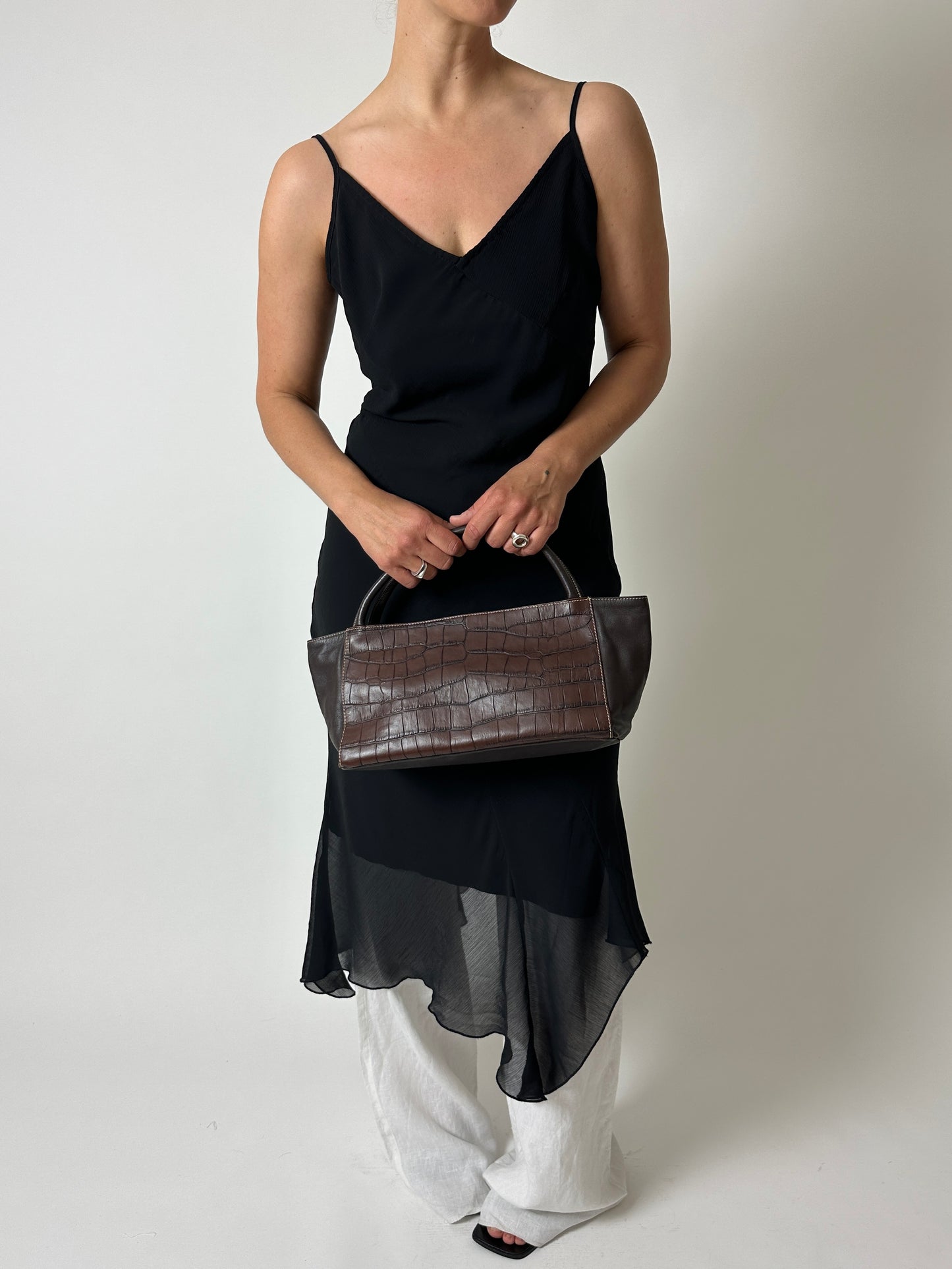Leather hand bag | Black / brown