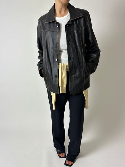 Leather faded jacket | Black