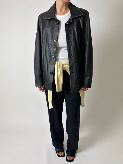 Leather faded jacket | Black