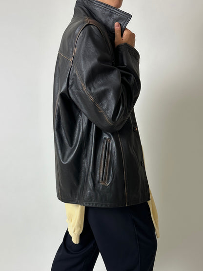 Leather faded jacket | Black
