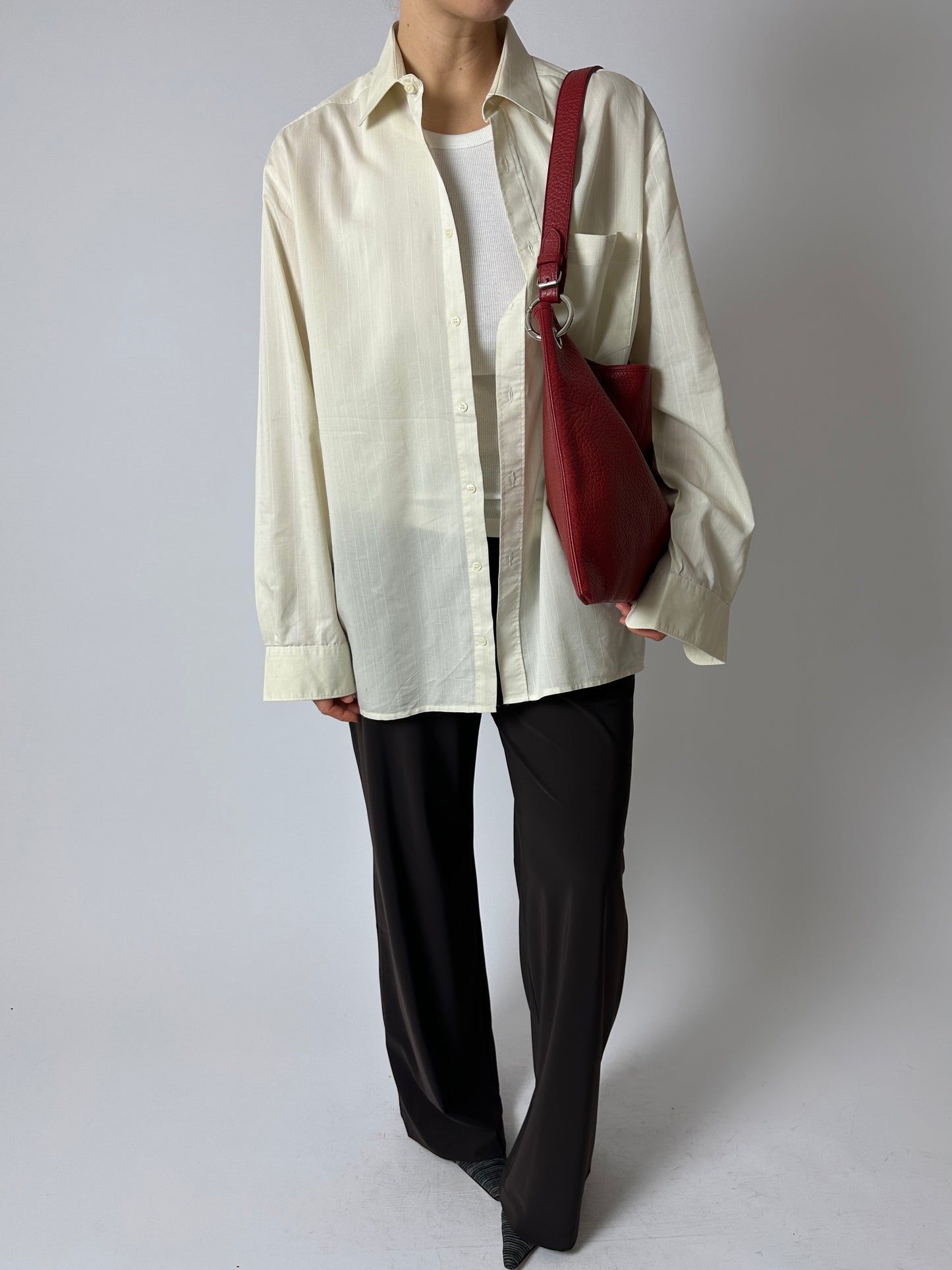 Oversized striped shirt | Lemon / white