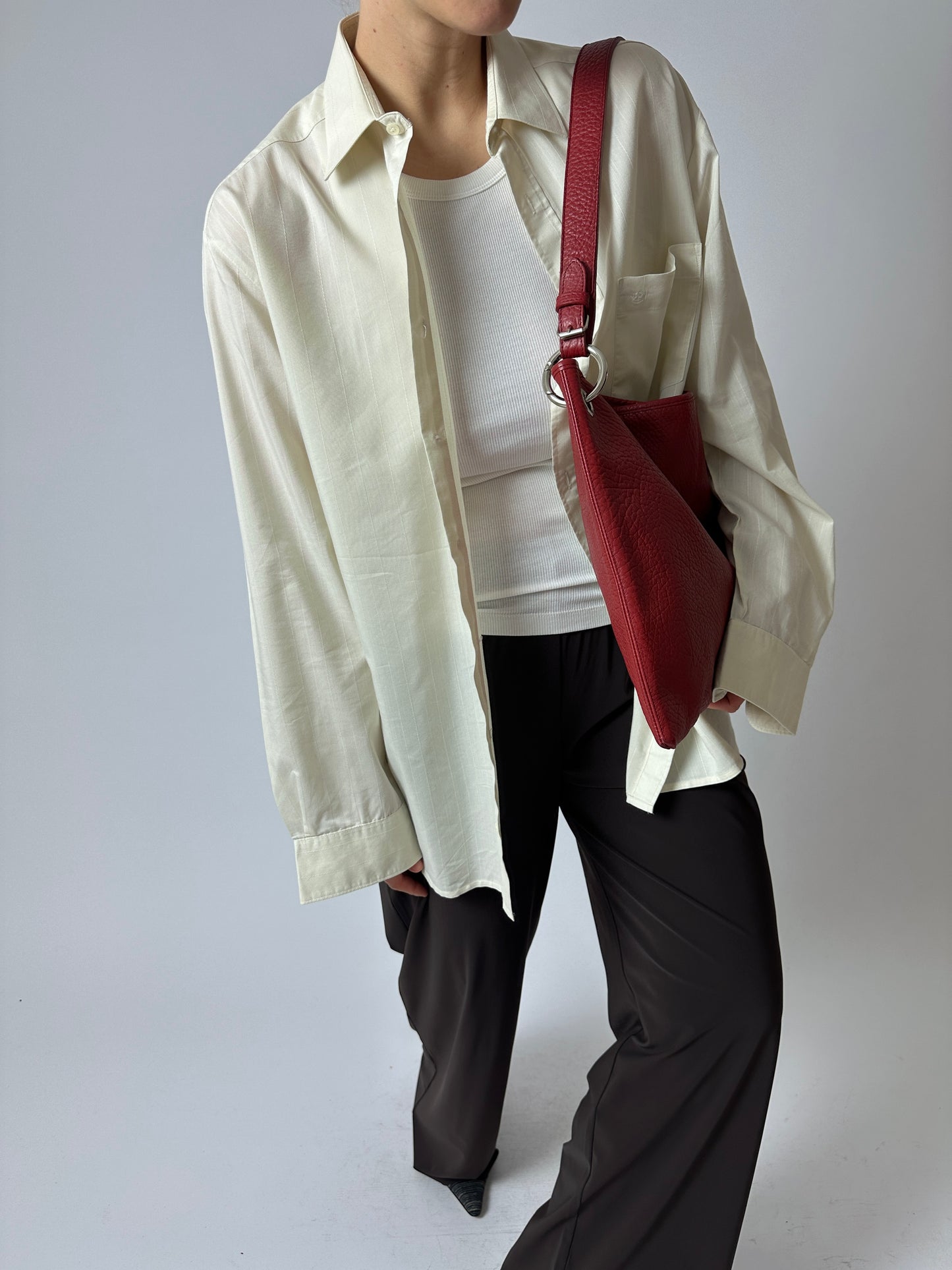 Oversized striped shirt | Lemon / white