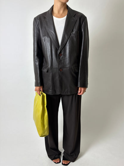 Vintage Balmain leather blazer | Dark brown
