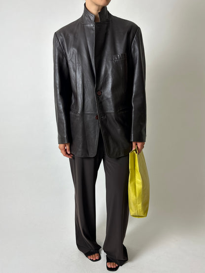 Vintage Balmain leather blazer | Dark brown