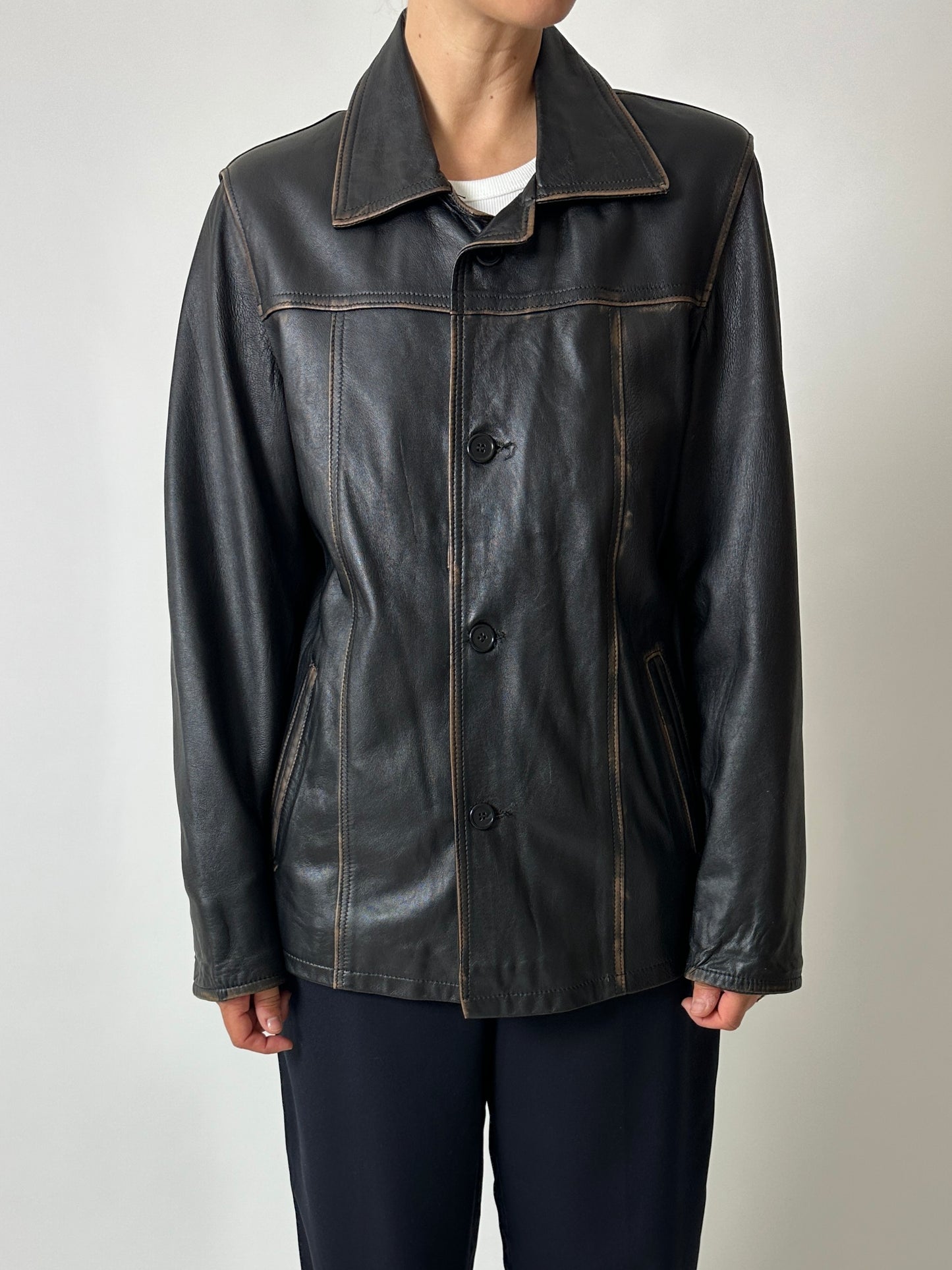 Leather faded jacket | Black
