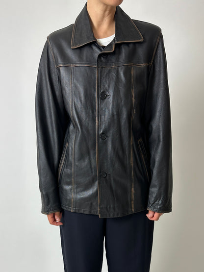 Leather faded jacket | Black