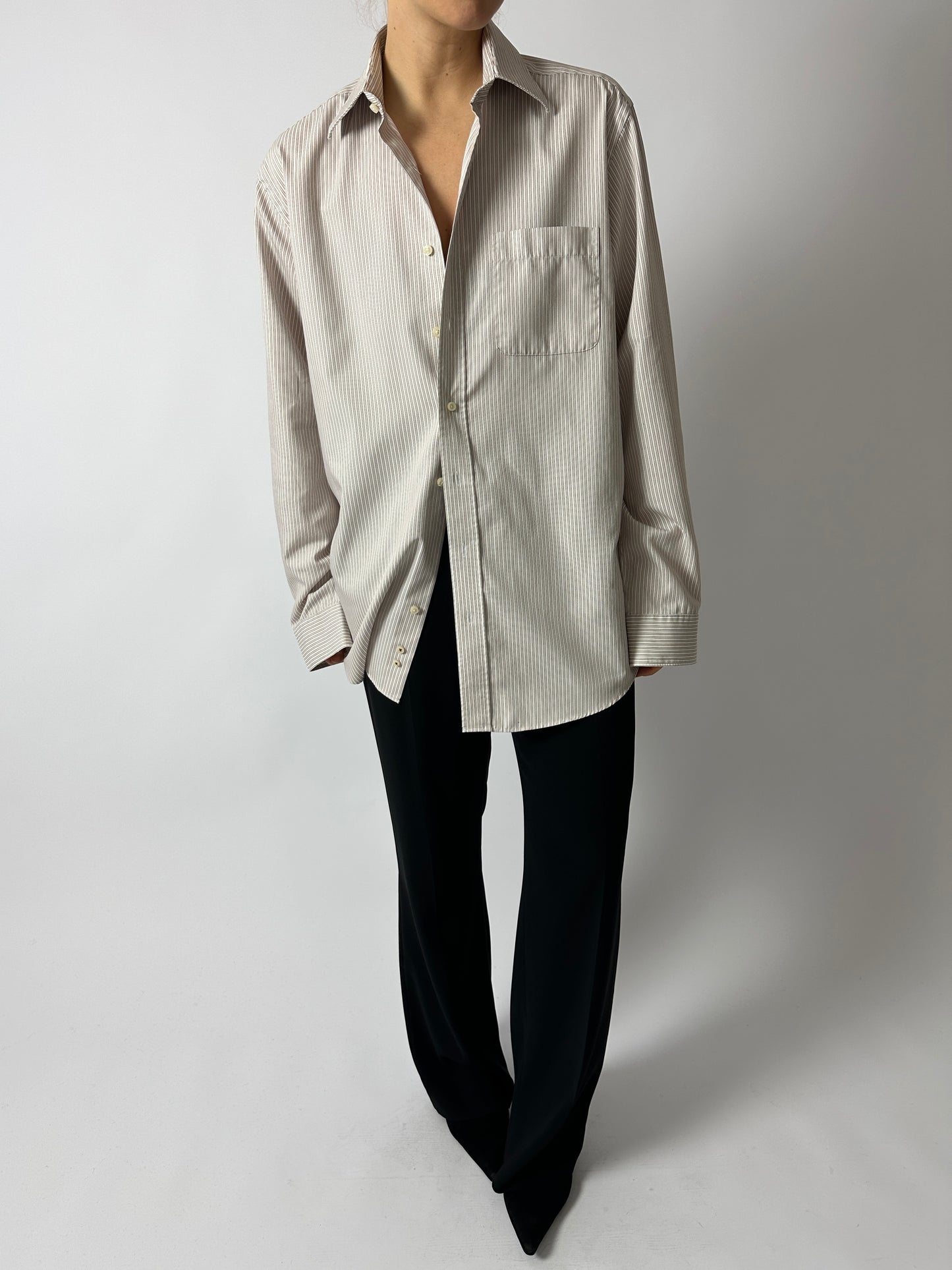 Oversized striped shirt | Off white | Beige