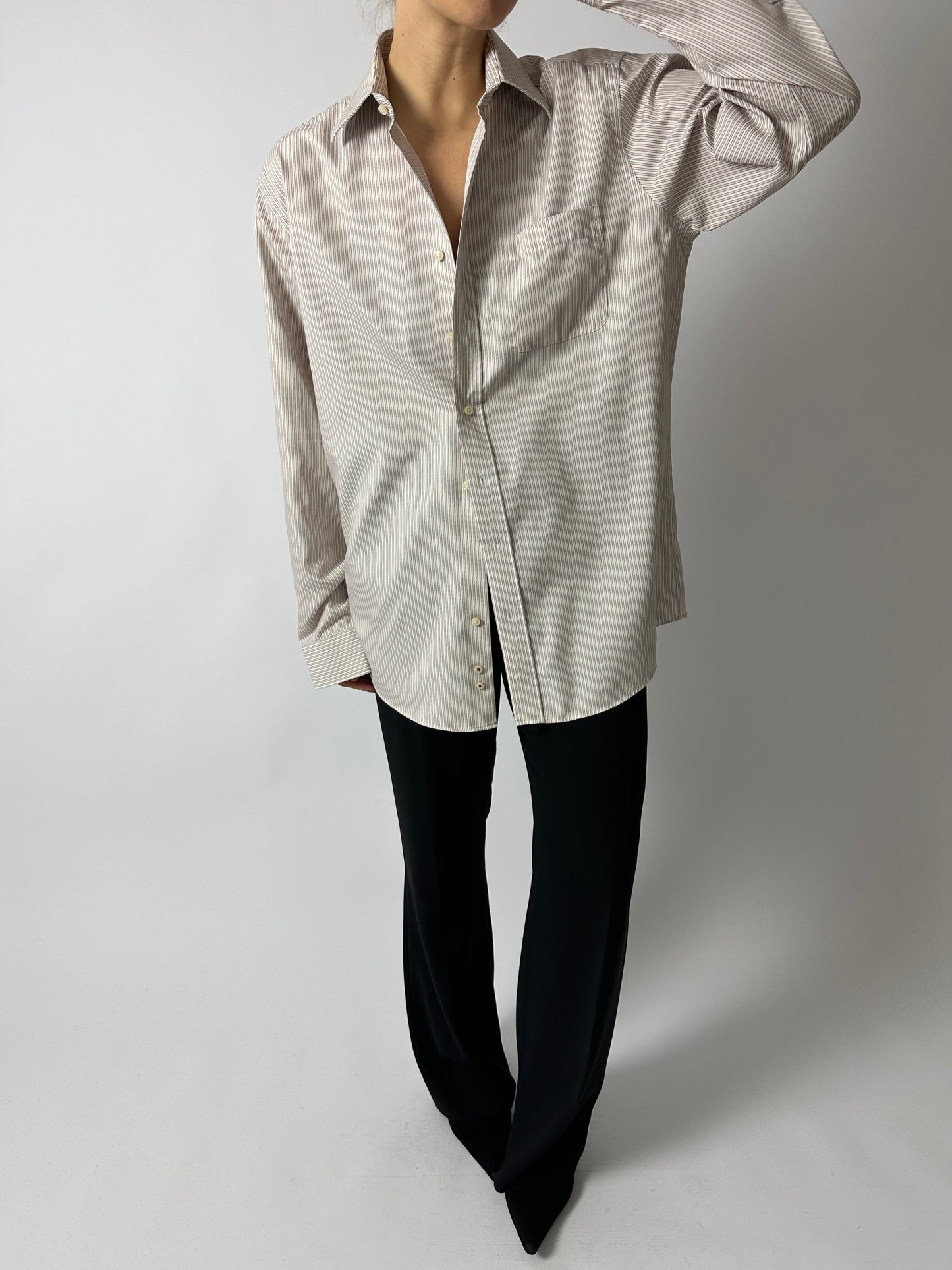 Oversized striped shirt | Off white | Beige