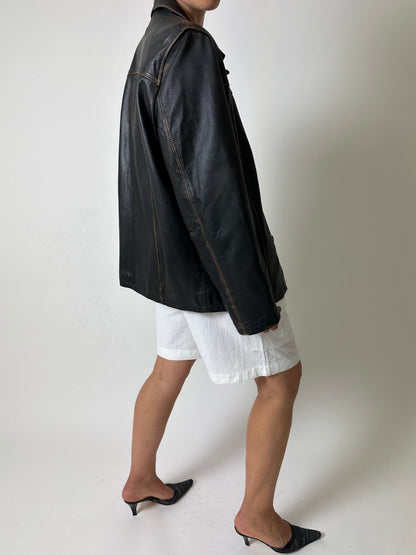 Leather faded jacket | Black