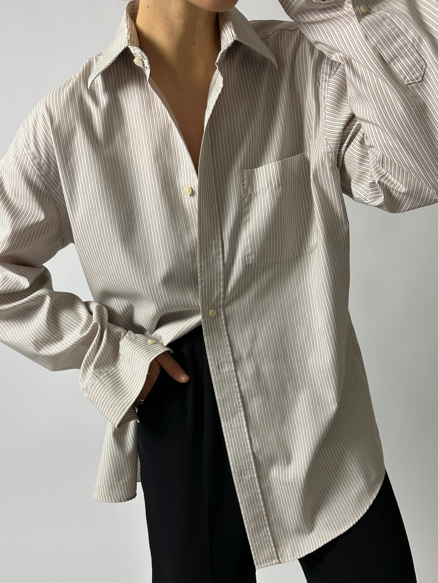 Oversized striped shirt | Off white | Beige