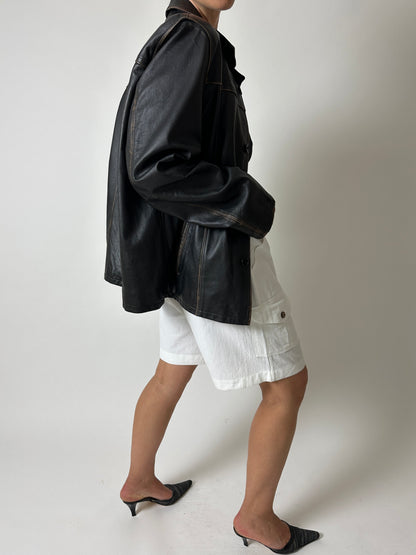 Leather faded jacket | Black