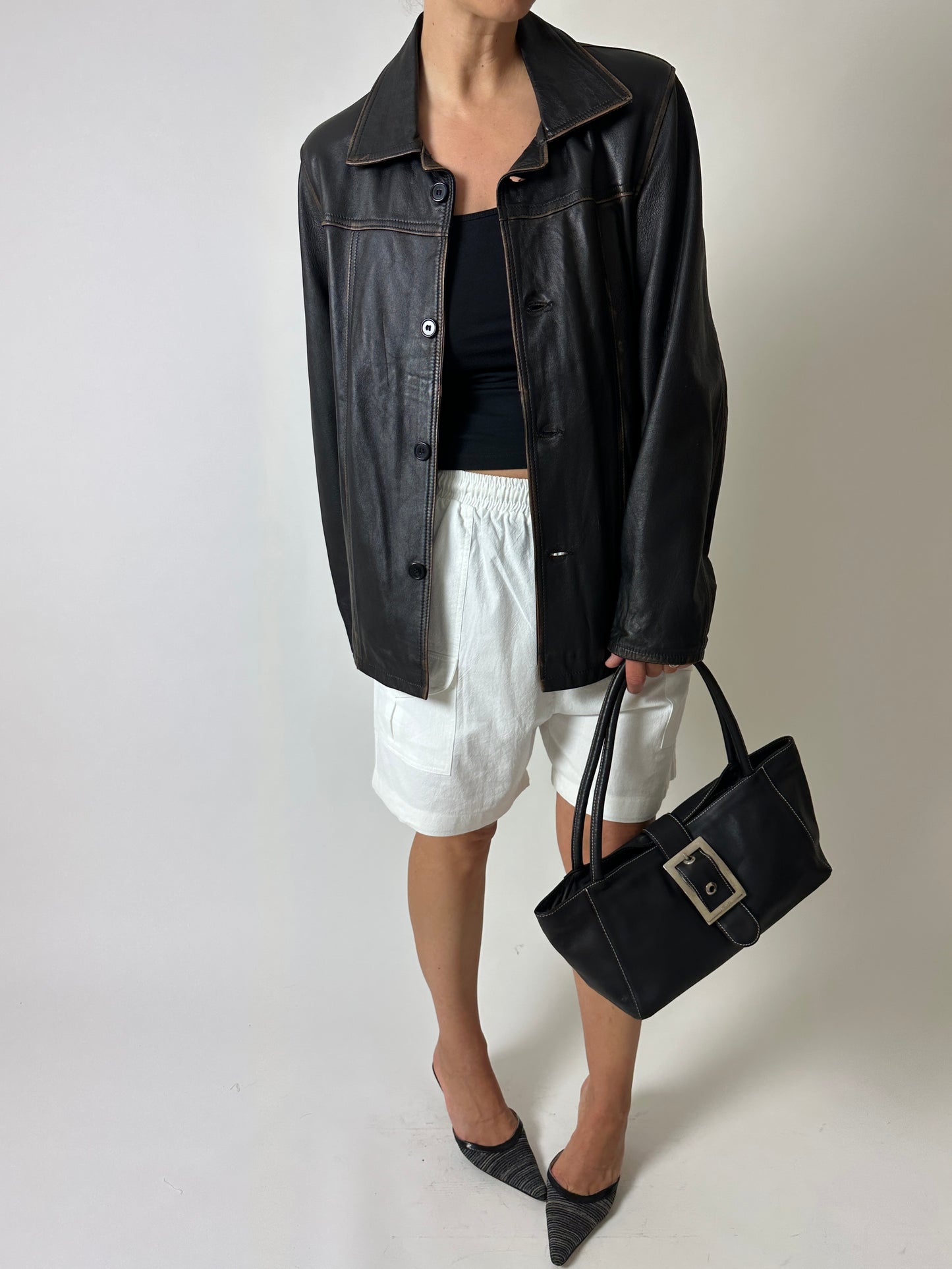 Leather faded jacket | Black