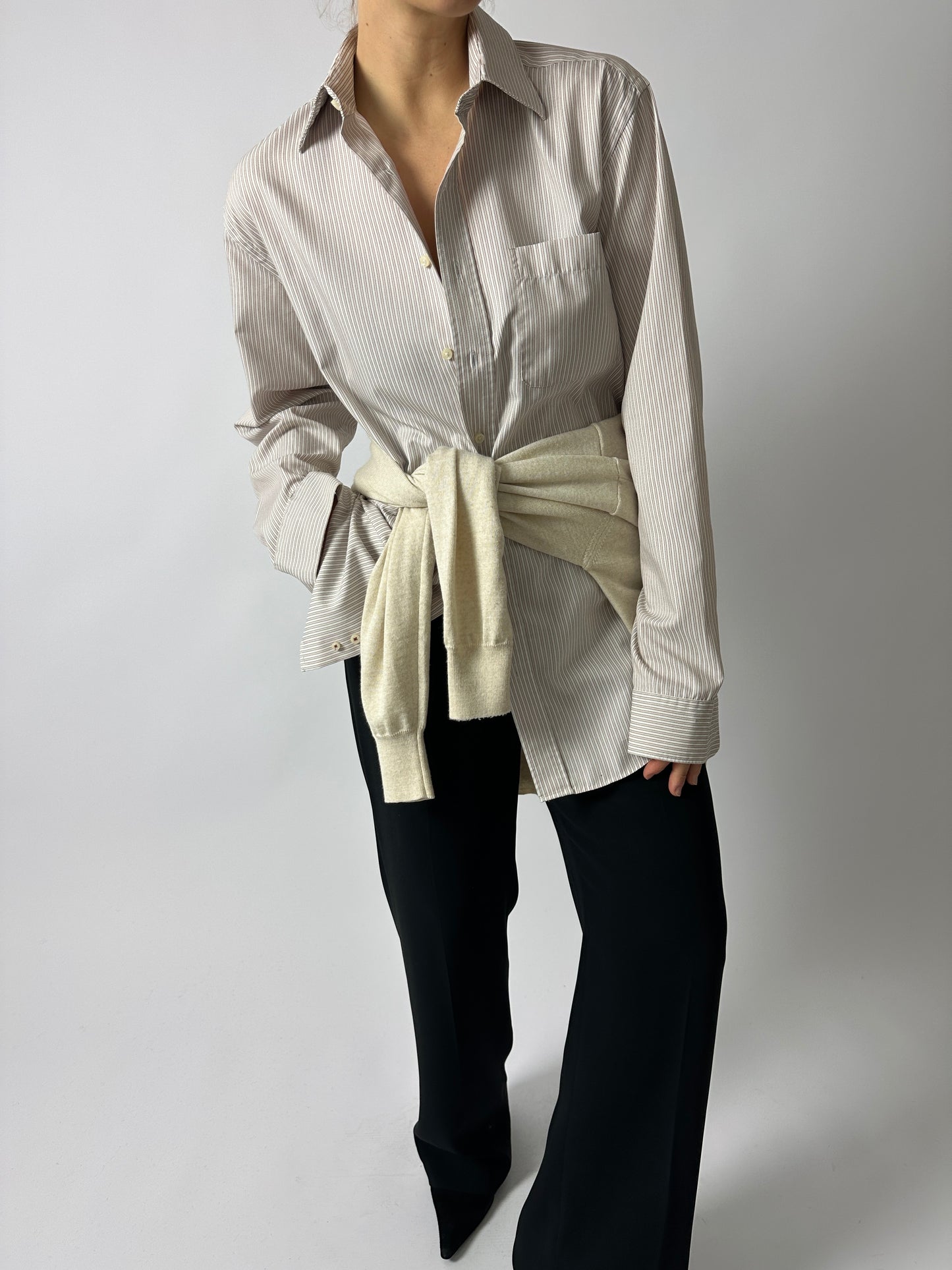 Oversized striped shirt | Off white | Beige