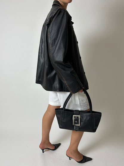 Leather faded jacket | Black