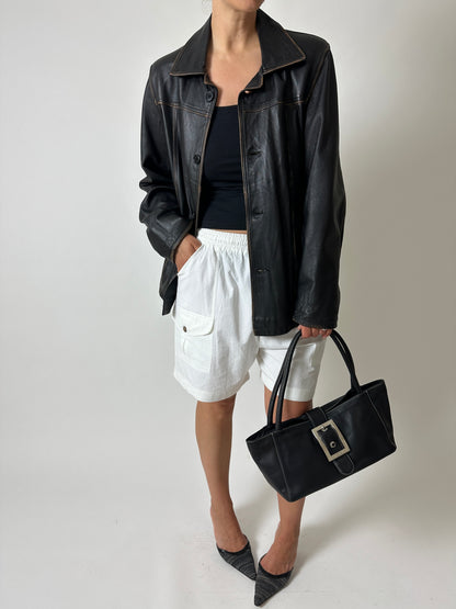 Leather faded jacket | Black