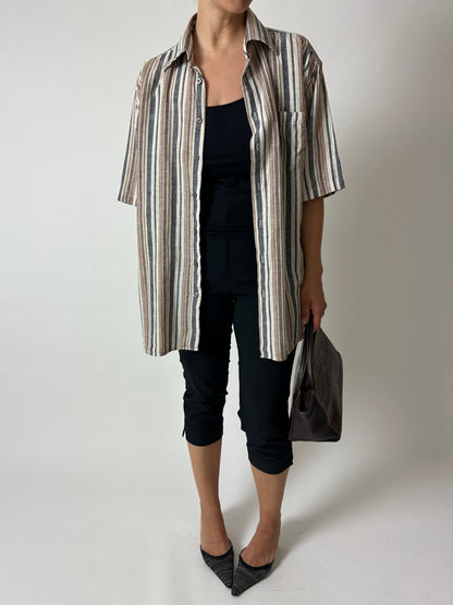 Cotton striped shirt | Black / Brown