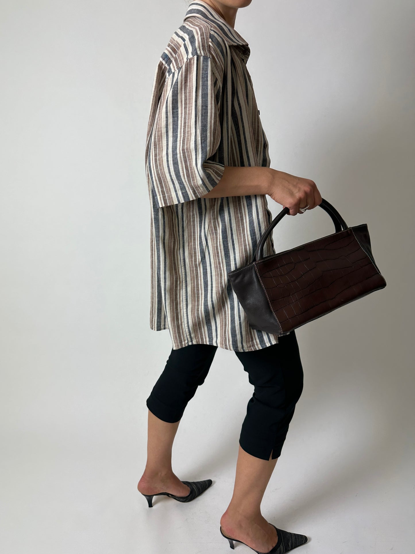 Cotton striped shirt | Black / Brown