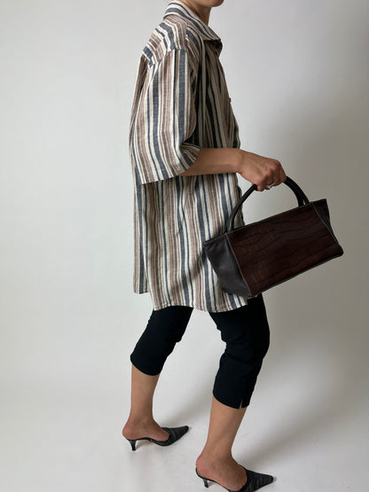 Cotton striped shirt | Black / Brown