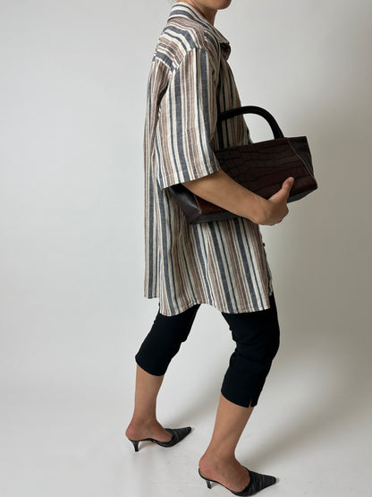 Cotton striped shirt | Black / Brown