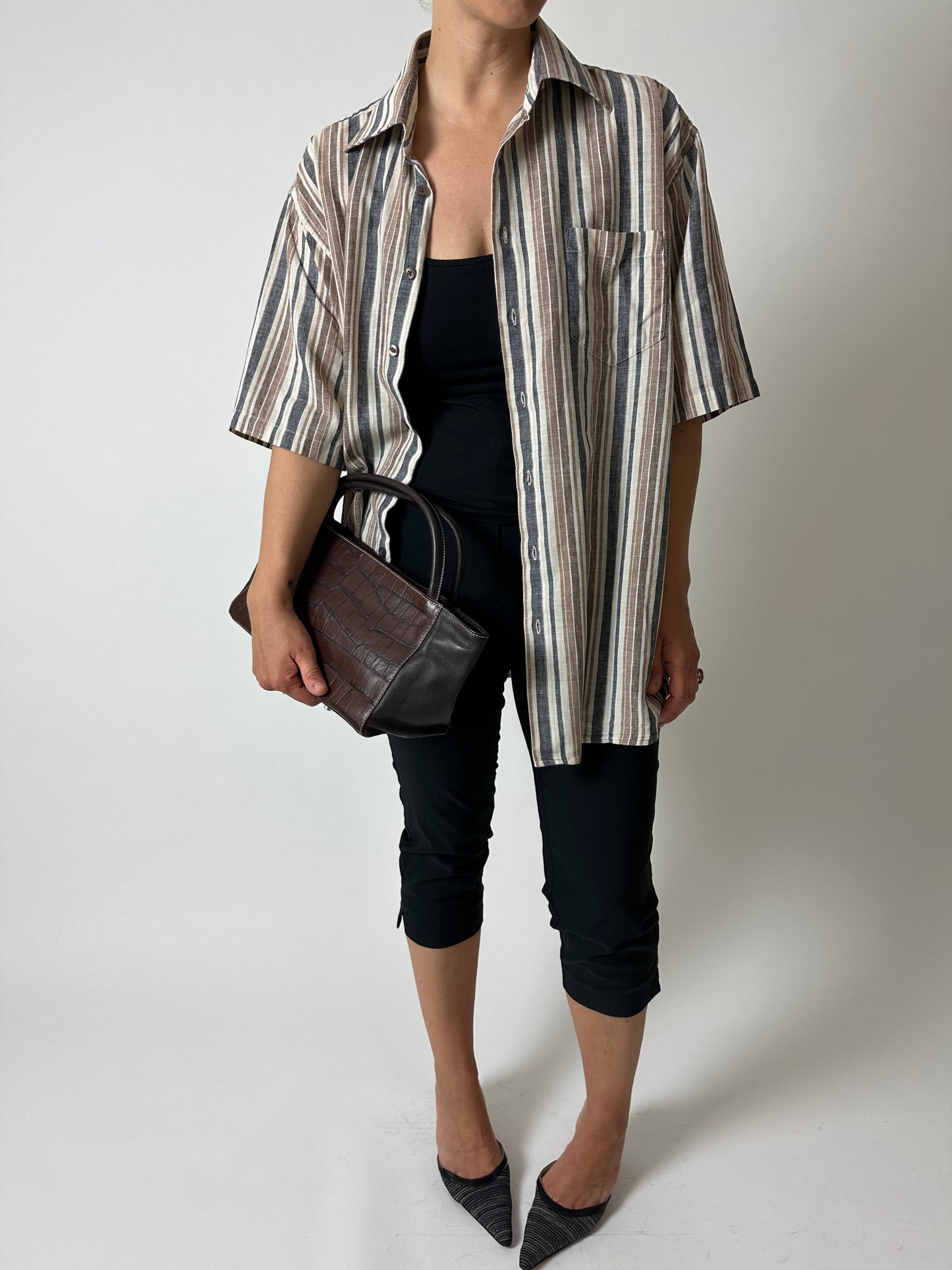 Cotton striped shirt | Black / Brown