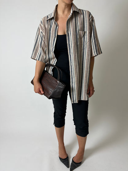 Cotton striped shirt | Black / Brown
