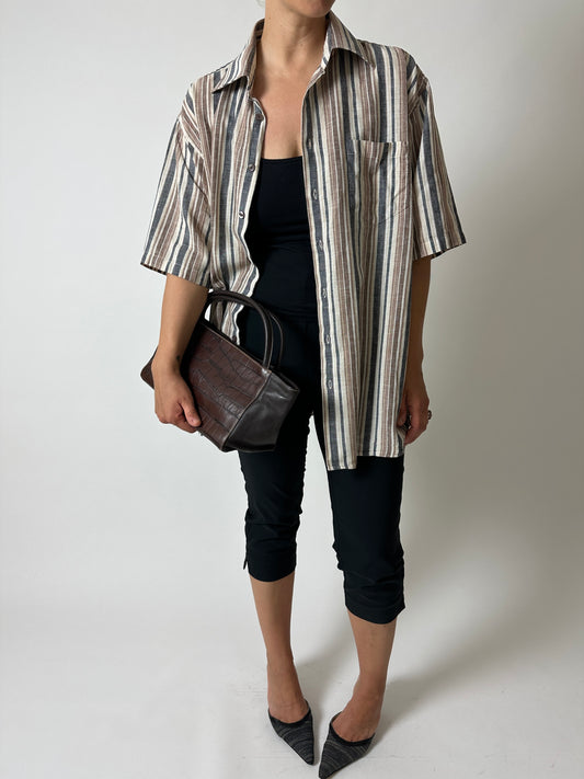 Cotton striped shirt | Black / Brown