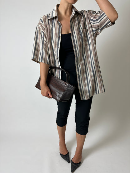 Cotton striped shirt | Black / Brown