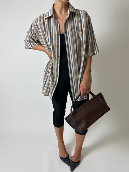 Cotton striped shirt | Black / Brown