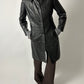 Croc-embossed leather coat | Black