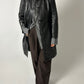 Croc-embossed leather coat | Black
