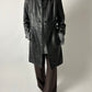 Croc-embossed leather coat | Black