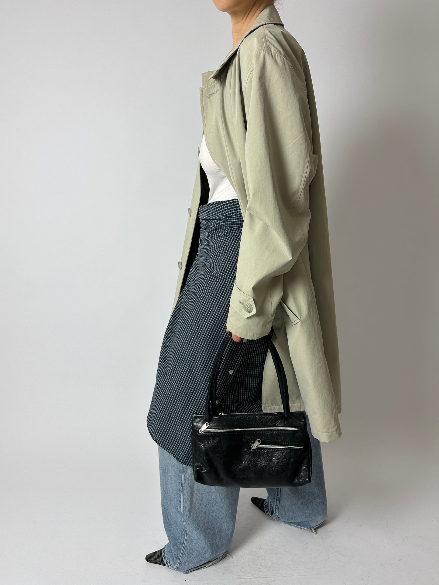 Long Mac coat | Grey / green