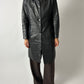 Croc-embossed leather coat | Black