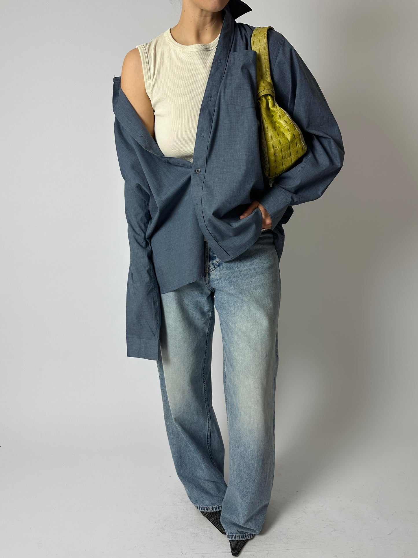 Relaxed cotton blend shirt | Denim blue