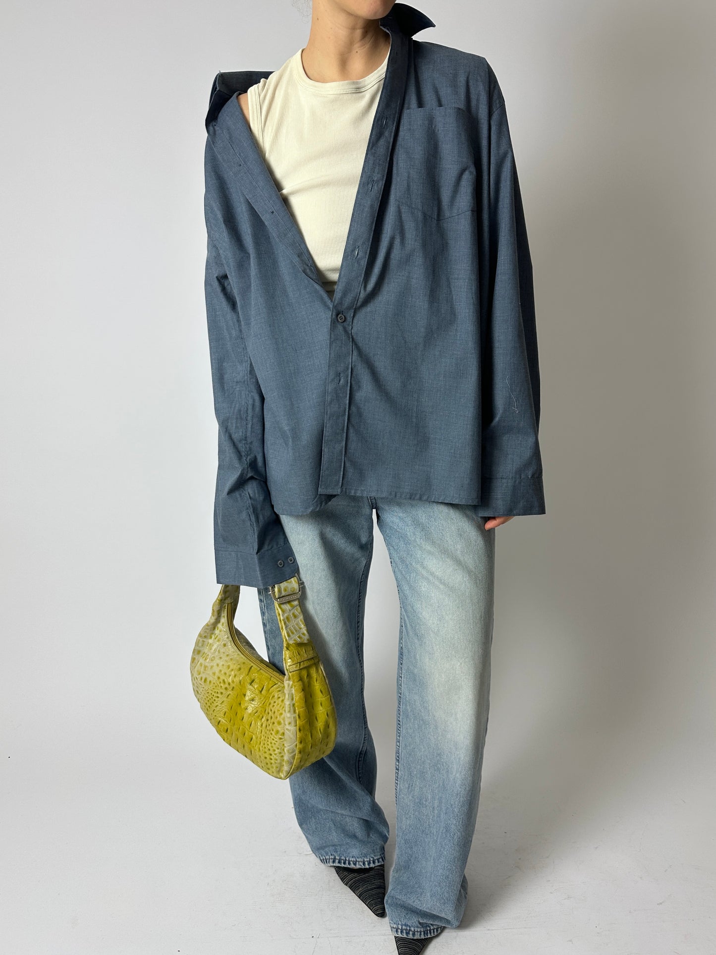 Relaxed cotton blend shirt | Denim blue