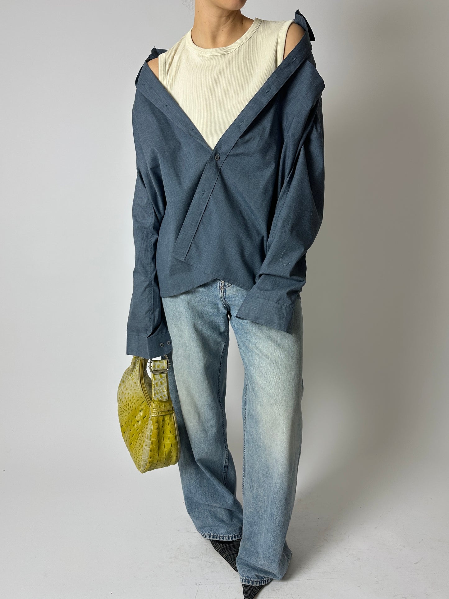 Relaxed cotton blend shirt | Denim blue