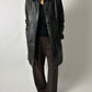 Croc-embossed leather coat | Black