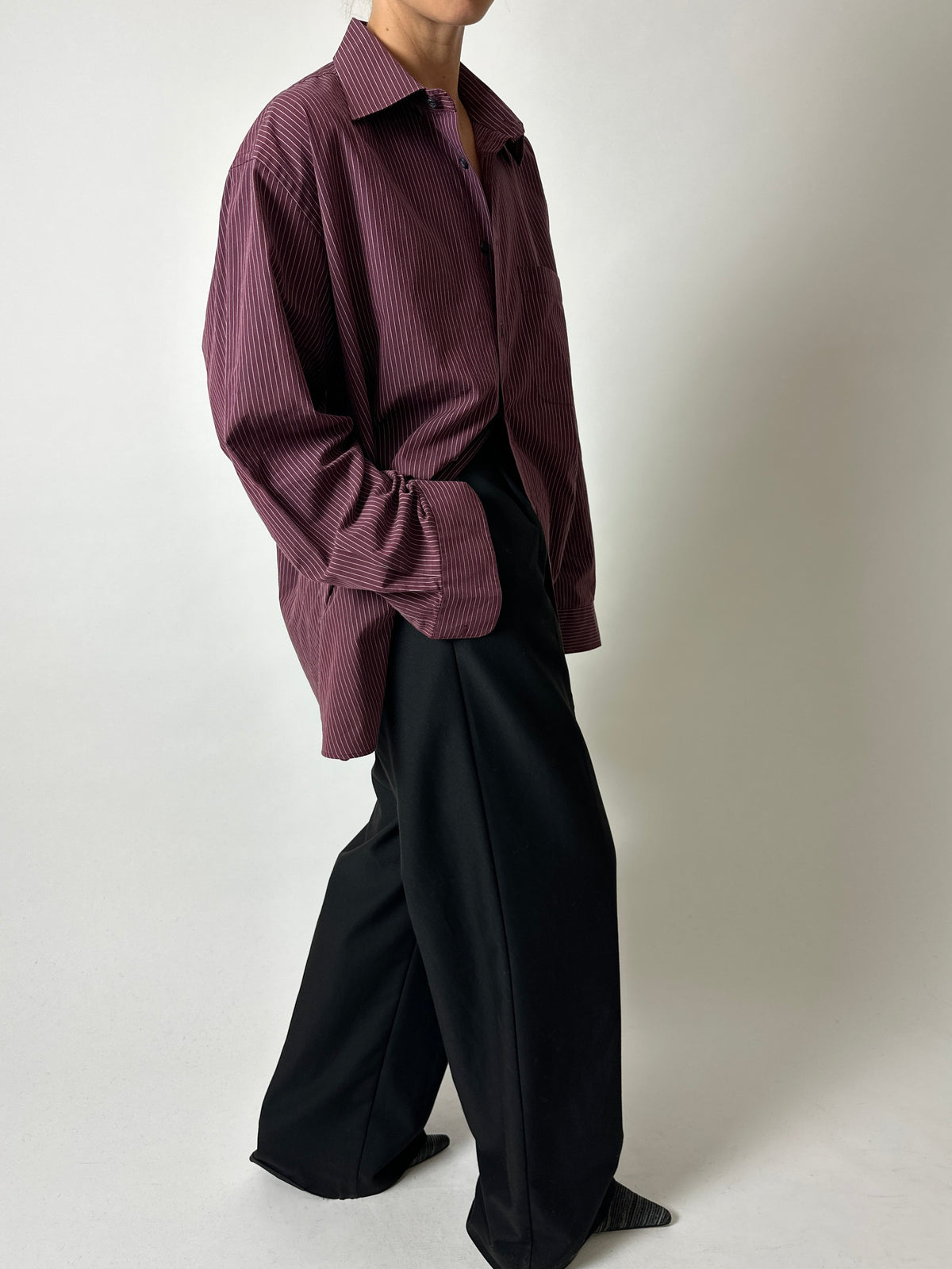 Relaxed fit striped shirt | Bordeaux / white